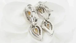 Pendants d'oreilles or blanc, citrines et diamants