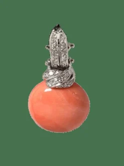 Pendants d'oreilles or, corail et brillants