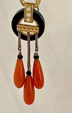 Pendants d'Oreilles Or Onyx Corail