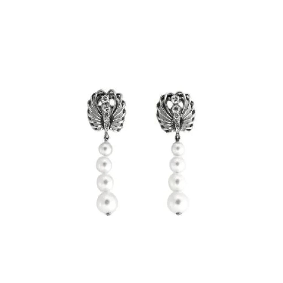 Pendants d'oreilles perles et diamants sur or gris