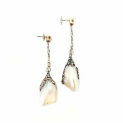 Pendants d’oreilles perles or blanc argent et diamants