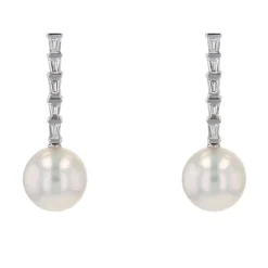 Pendants d'oreilles perles Akoya et diamants trapèzes