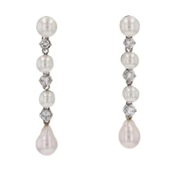 Pendants d'oreilles perles de culture et diamants