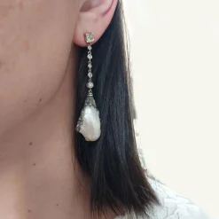 Pendants d’oreilles perles or blanc argent et diamants