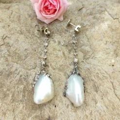 Pendants d’oreilles perles or blanc argent et diamants