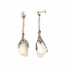 Pendants d’oreilles perles or blanc argent et diamants