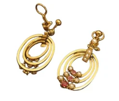 Pendants d'Oreilles Rubis Et Perles Fines, Or 18 Carats