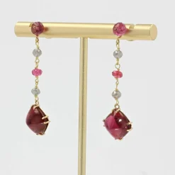 Pendants d'oreilles tourmalines spinelles et diamants