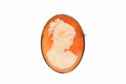 Pendentif - Broche années 50 en or jaune, camée coquillage