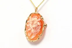 Pendentif - Broche années 50 or jaune et camée coquillage
