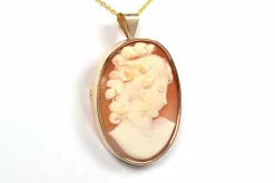 Pendentif - Broche années 70 or jaune, camée coquillage