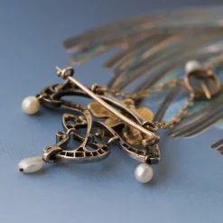 Pendentif - Broche Art nouveau Diamants et Perles