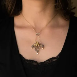 Pendentif - Broche Art nouveau Diamants et Perles