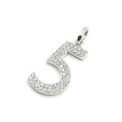 Pendentif "5" or blanc serti de diamants