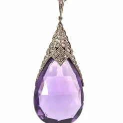 Pendentif ancien 1900 améthyste et diamants en or et platine