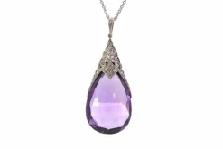 Pendentif ancien 1900 améthyste et diamants en or et platine
