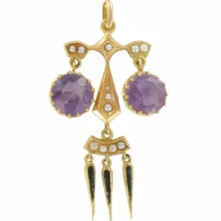 Pendentif ancien améthystes perles fines émail noir