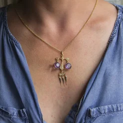Pendentif ancien améthystes perles fines émail noir