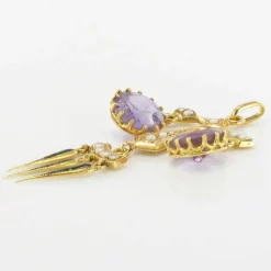 Pendentif ancien améthystes perles fines émail noir