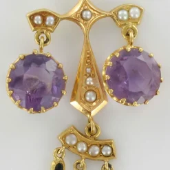 Pendentif ancien améthystes perles fines émail noir