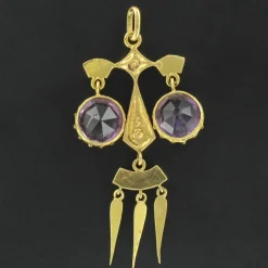 Pendentif ancien améthystes perles fines émail noir