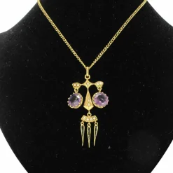 Pendentif ancien améthystes perles fines émail noir