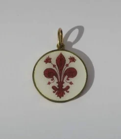 Pendentif ancien biface émail fleur de Lys Jésus
