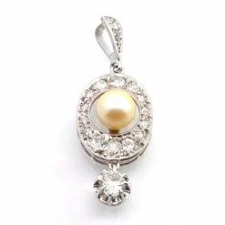 Pendentif ancien diamants et perle