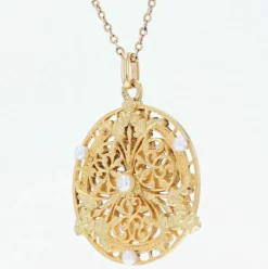 Pendentif ancien or et perles fines