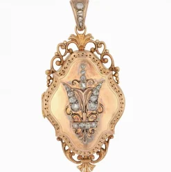 Pendentif ancien or rose diamants ouvrant