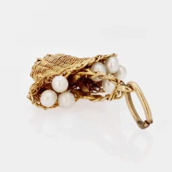 Pendentif ancien panier en or et perles