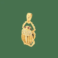 Pendentif animalier en or jaune diamants et rubis