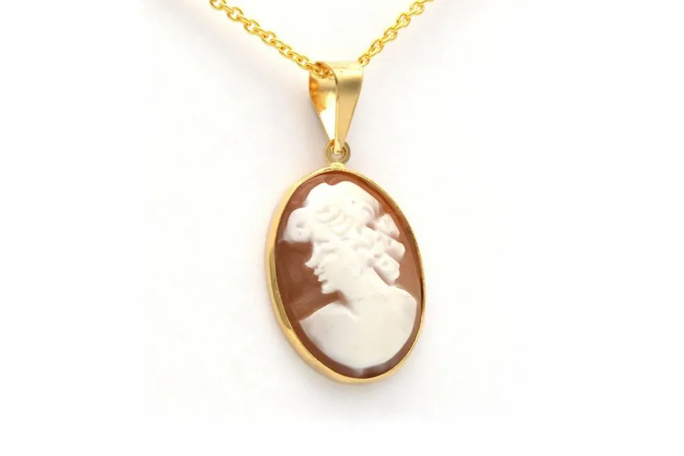 Pendentif Années 70 en or jaune 18 carats serti d'un camée
