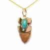 Pendentif années 70 or jaune, turquoise, silex