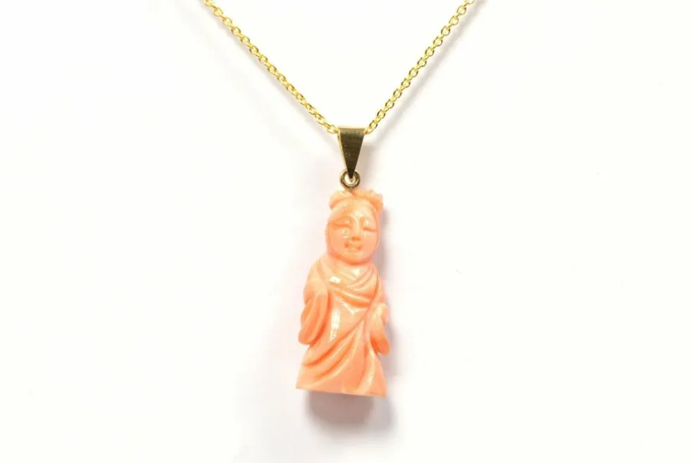 Pendentif années 70 or jaune et corail