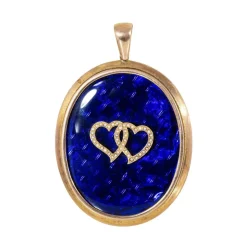 Pendentif antique victorien en forme de double cœur en or rose 10 carats, perles de rocaille