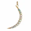 Pendentif antique victorien en forme de croissant de lune en or 18 carats avec opale et diamant