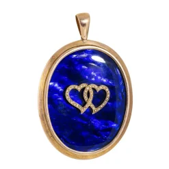 Pendentif antique victorien en forme de double cœur en or rose 10 carats, perles de rocaille