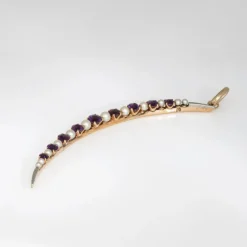 Pendentif antique victorien en forme de croissant de lune en améthyste et perle en or 14 carats céleste