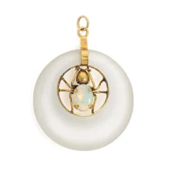 Pendentif Araignée Vintage Opale Camphre Verre Or Jaune