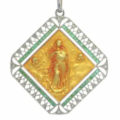 Pendentif Art déco diamants et émeraudes
