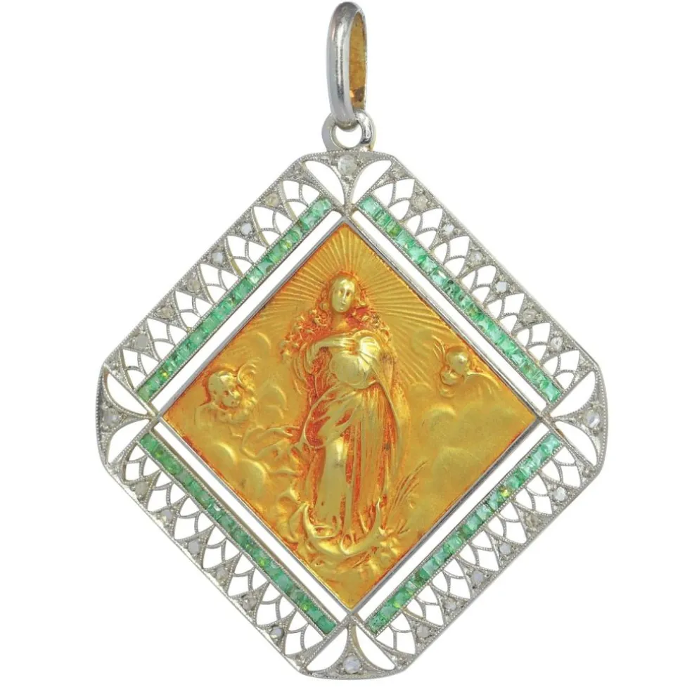 Pendentif Art déco diamants et émeraudes