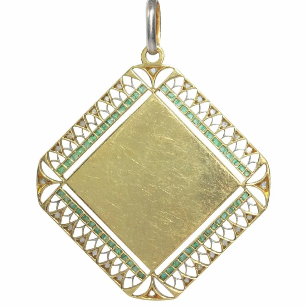 Pendentif Art déco diamants et émeraudes
