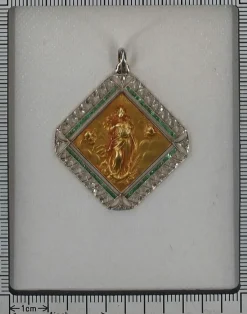 Pendentif Art déco diamants et émeraudes