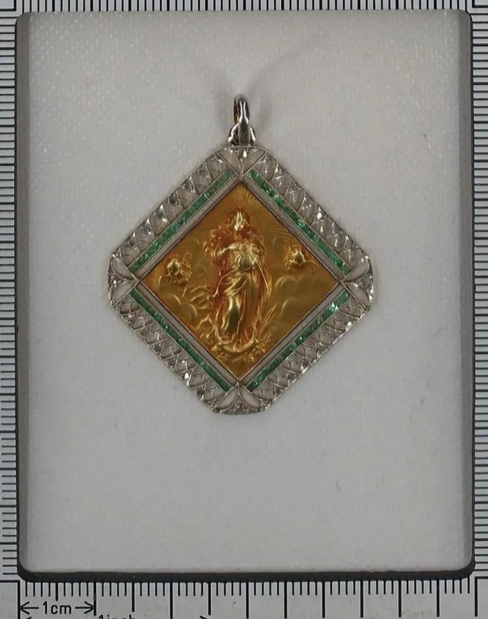 Pendentif Art déco diamants et émeraudes