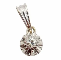 Pendentif art deco or blanc 18k diamant taille brillant 0,15 carats