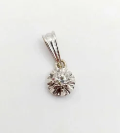 Pendentif art deco or blanc 18k diamant taille brillant 0,15 carats