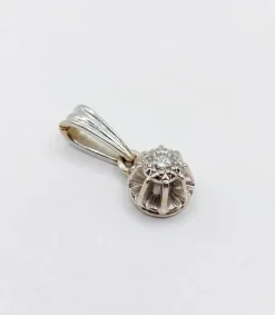 Pendentif art deco or blanc 18k diamant taille brillant 0,15 carats