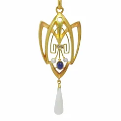 Pendentif Art Nouveau avec diamants, saphir et perle rare