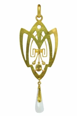 Pendentif Art Nouveau avec diamants, saphir et perle rare